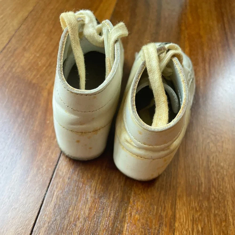 Vintage 1970's White Lace Up Walker Baby Shoes
